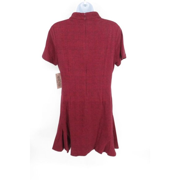 Nanette Red Black Short Sleeve Mock Neck Plaid Dress Size 10 NWT $128 - Picture 5 of 5